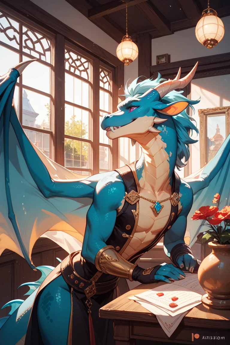 Beautiful and detailed portrait of a (((female)) Anthro male, sky blue scaly dragon, dragon scale body, white dragon horns, dragon tail, Ice powers, Kenket, Ross Tran, Ruan Jia, uploaded to e621, Zaush, Foxovh, cenematic lighting, pink panties, bulge, topless, (((confident, seductive))) bedroom smile, (((lying in))) bed, Pillows, Beautiful blue eyes,