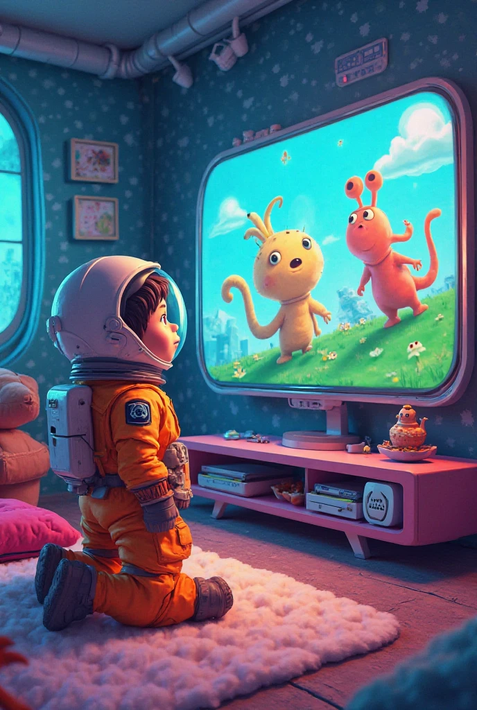 Astronaut boy watching TV