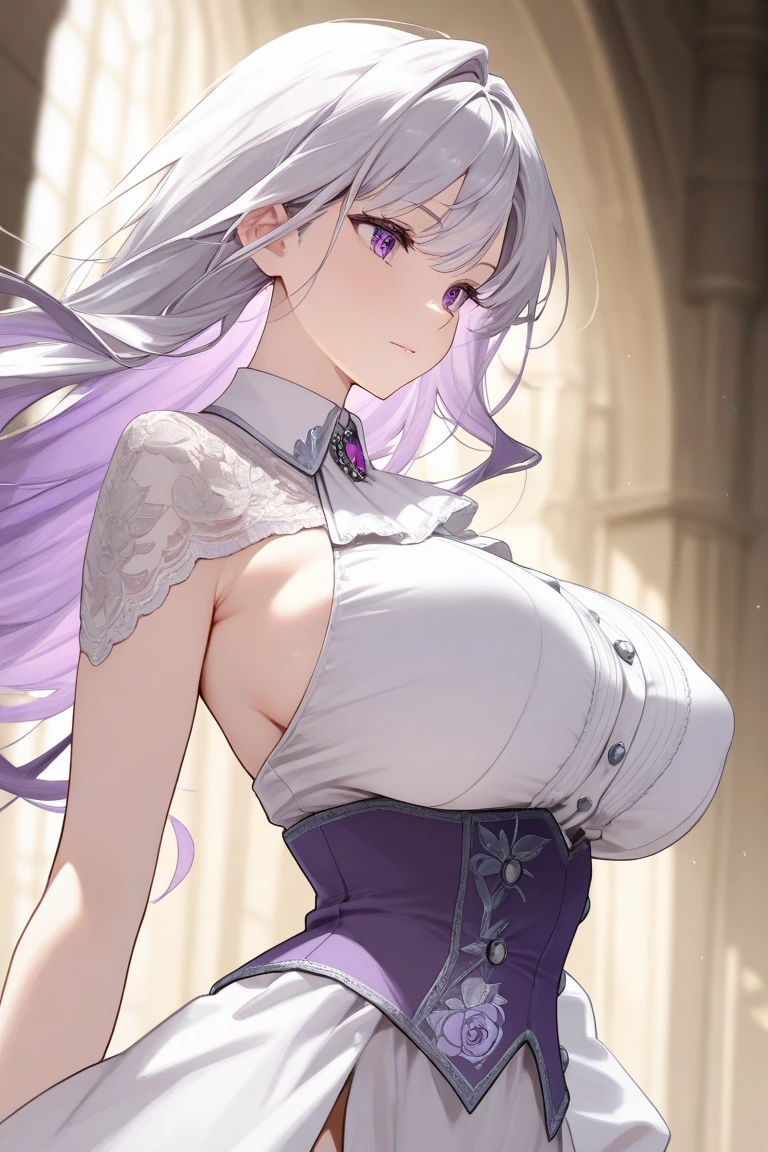 (melhor qualidade,ultra-detalhado,illustration,Obra de arte:1.2), 1 mulher, Maduro, detailed facial features, cabelo solto, serene expression, elegante , confortable clothes, soft lighting, cores vibrantes, peaceful atmosphere, skirt to the waist, wearing pantyhose, seios largos, magra