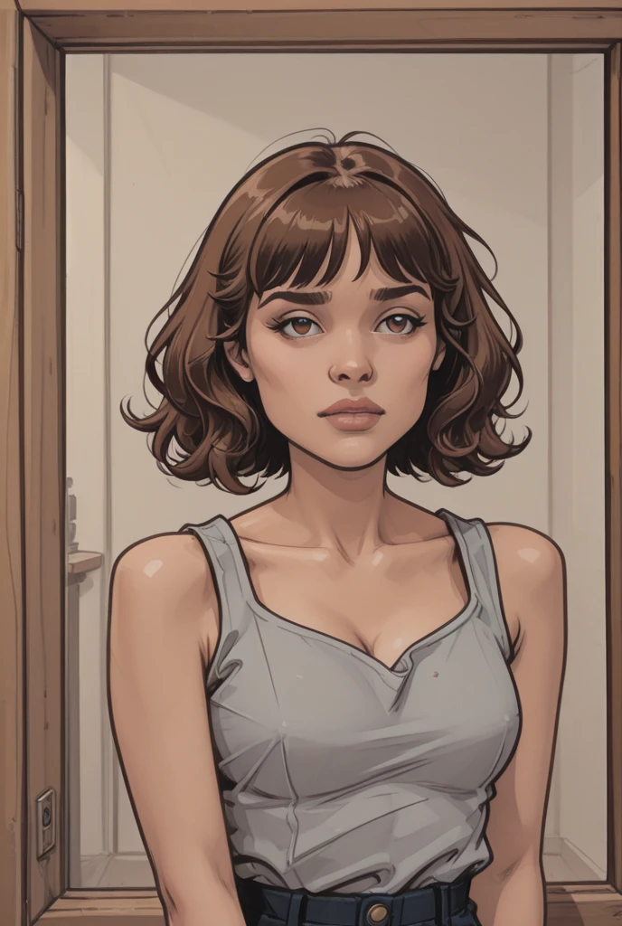 a woman, <hypernet:Ellen_Ripley:1>, (Ellen_Ripley:1.1), <lora:as109sArtStyle_v10:1>, (art by as109), anime, (illustration)