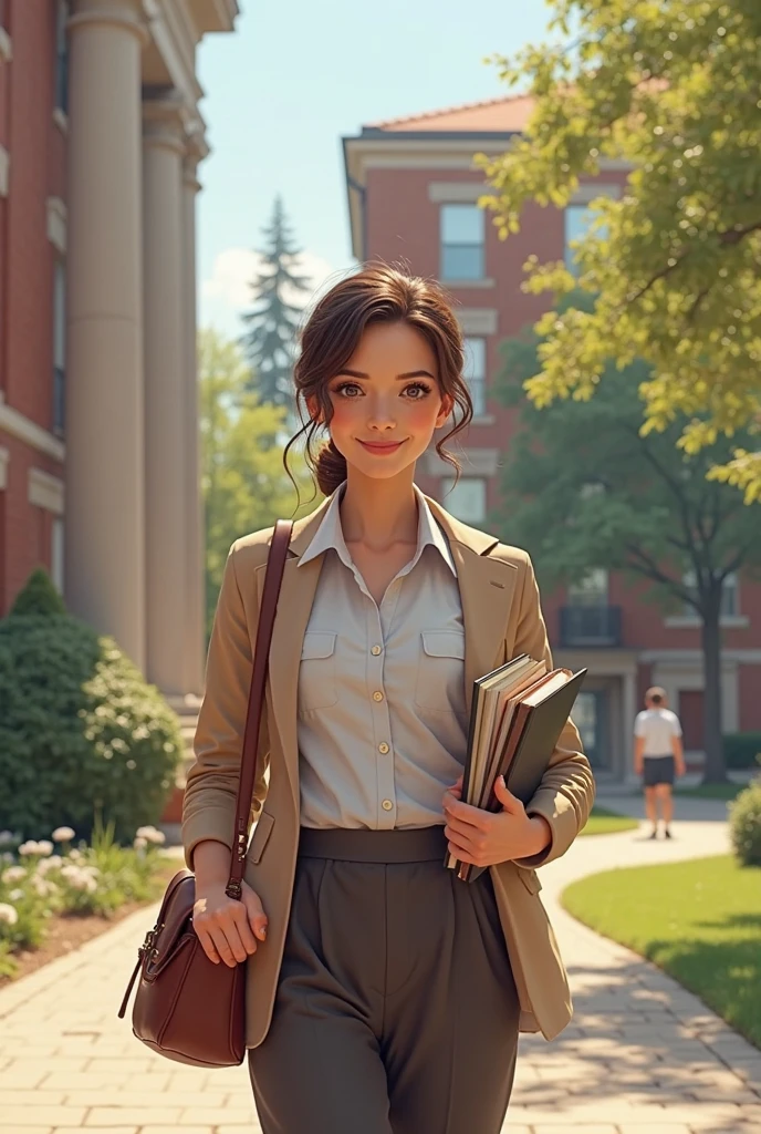 ((smiling, books in hand, Glasses)) --auto
