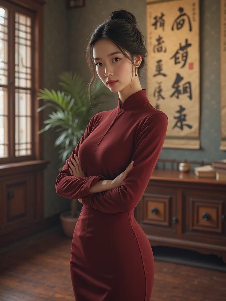 Anime Chinese Female Teacher,perfect figure, professional clothes , black one-piece stockings,Jade Foot