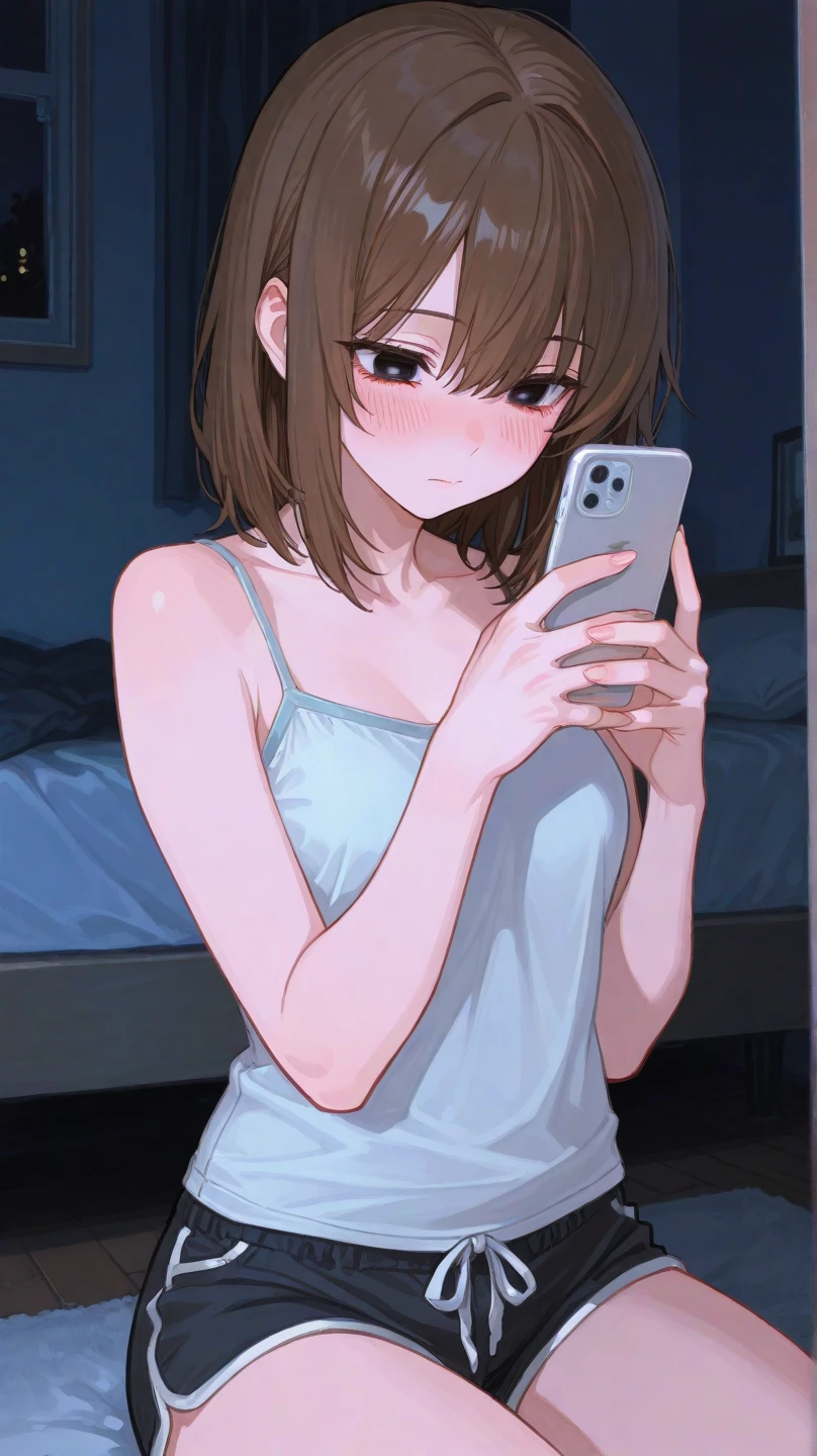 (masterpiece, high quality), several girls, , 14 year old schoolgirls, slim, flat chest, Gym locker room, (white panties), White T-shirt, (Group selfie), wide angle, soft light, cameltoe, lifts his T-shirt