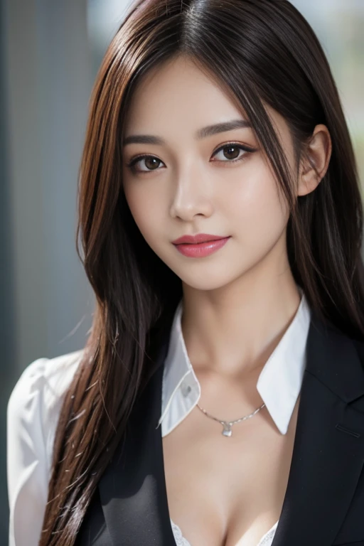 (1girl), (round eyes:1.2), (highly detailed face and eyes), smile, Amazing face and eyes, (shirt:1.3), cleavage, (Best Quality:1.4), (Ultra-detailed), (extremely detailed CG unified 8k wallpaper), Highly detailed, High-definition raw color photos, Professional Photography, Realistic portrait, Amazing face and eyes, indoors, office, (office lady, casual:1.3), (A moment of relaxation), model, depth of fields, (fine face:1.2),