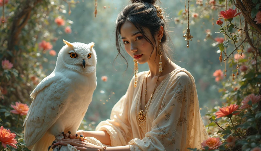 Asian beauty fortune teller、astrology、white owl、Under appraisal、Fairyland