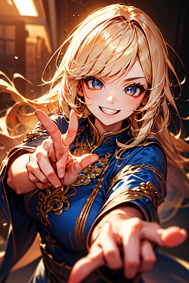 Point your finger at the viewer with the index fingers of both hands、It's showing on the PC screen、fun、smile、white hacker、Flying through cyberspace、dynamic composition、depth of field、cinematic lighting、Dramatic Lighting、medically accurate hands