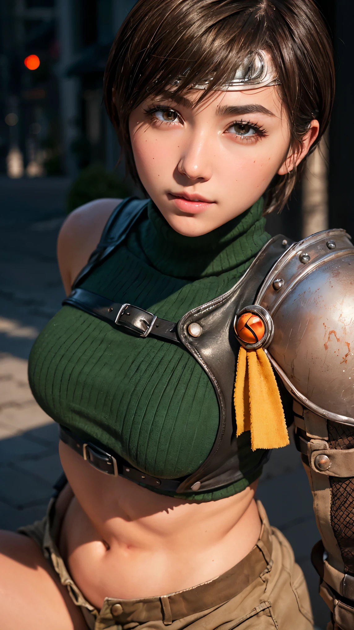 8K, Top Quality, Intricate Details, Ultra Detail, Ultra High Resolution, Masterpiece, close up shot, (full body: 1.1), Slender, Smile, (Makeup: 0.4), ,((purple eyes, green hair, bangs, long hair, high ponytail)), (Fluffy Eyes: 1.21), (()), 1girl, solo, 1 girl, (()), close up shot, , ((tall)), (((fit body))), (((slim face))), sharp face, ((open battlesuit , open armor, side cape, bikini armor, cleavege, crotch)) ,(detailed face), sharp face, small lips, , ,(( )) ,, ,
((,no bra, braless )), , (( )), detailed face, detailed breast, ((large breast ,huge breast, detail nipples)) ,, Narrow Waist, Skinny, tall , 190 cm tall, Muscular, Navel, Exposed Abdomen, Pointed Chest,, Beautiful girl with accentuated slender abs: 1.4, Six Pack Abs: 1.4, , Perfect Body, detail legs, (( dark background)), black background,