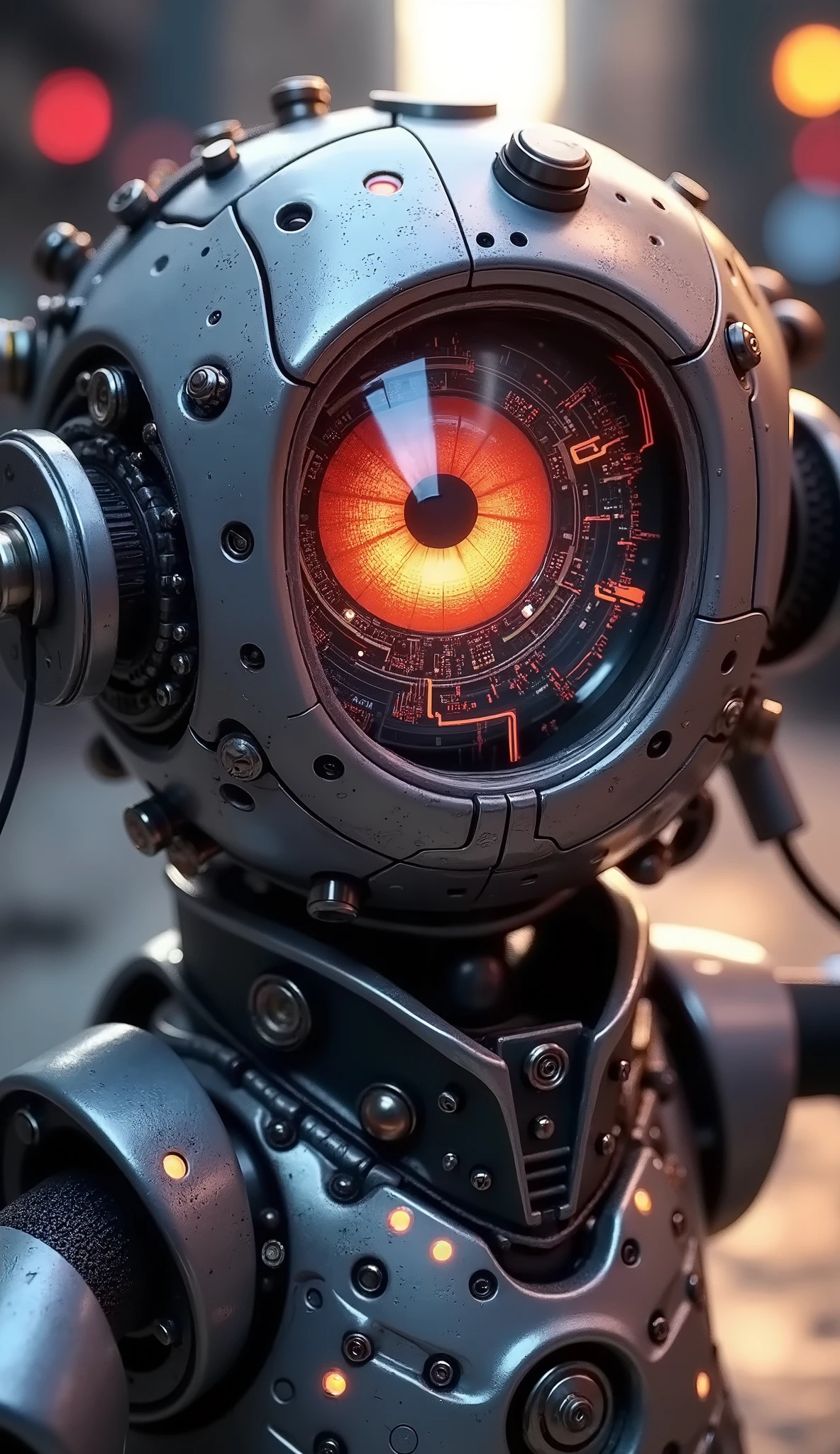 (((Pixel Perfect, perfect details))), mechanical spider,, cyberneticnetic eye, the eyes of a machine with exposed electronic circuits, cyberneticpunk city of the near future, High resolution, realista, photographic, physically based rendering, extremely detailed, professional, vibrant colors, Bokeh effect, metallic, Dark tones , visual noise , cyberneticpunk, cybernetic, escuro, futuristic , Scientific sending kisses