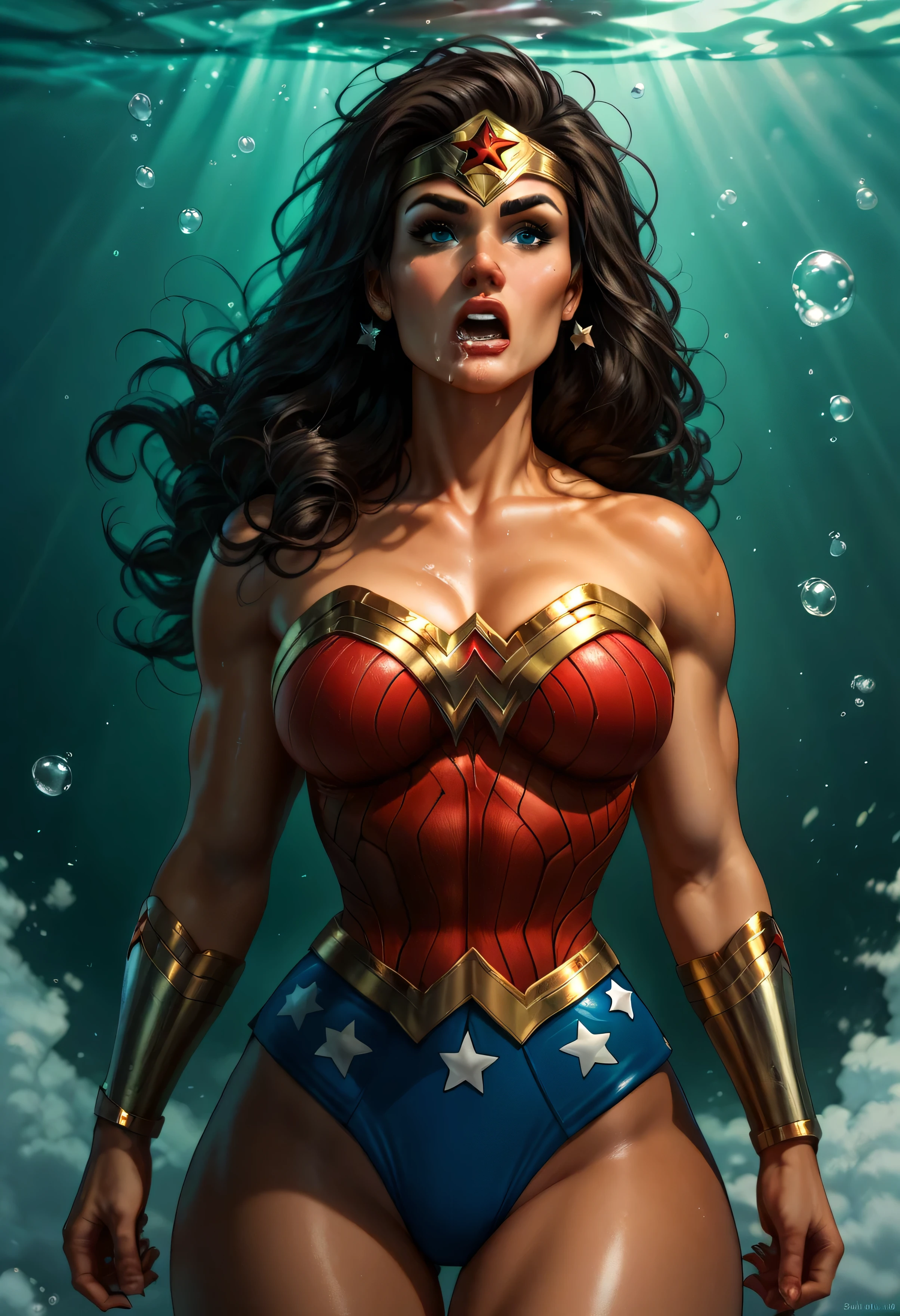 (((She's in outer space, num asteroide abandonado))),(((SUPERHEROINE WONDER WOMAN esta vestindo lingerie rendada, She's barefoot))), ((estuprada, surrada, humilhada, derrotada)) ,((SUPERHEROINE mulher maravilha IS A FILTHY OLD WHORE)), ((emotional expression,expression of pain and despair, gritando de dor, expression of suffering, olhos arregalados)) ((Wonderwoman is on all fours in the mud), (She's crying a loa tem cabelo preto, ela tem cabelo longo)), ((She wears a thick metal necklace around her neck..)), (obra-prima, melhor qualidade) 1.5, 1 garota, sozinho, (sensual, mulher bonita, rosto perfeito, olhos perfeitos), corpo inteiro. tears running down your face(((emotional expression,expression of pain and despair, gritando de dor, expression of suffering, olhos arregalados, expression of fear)))