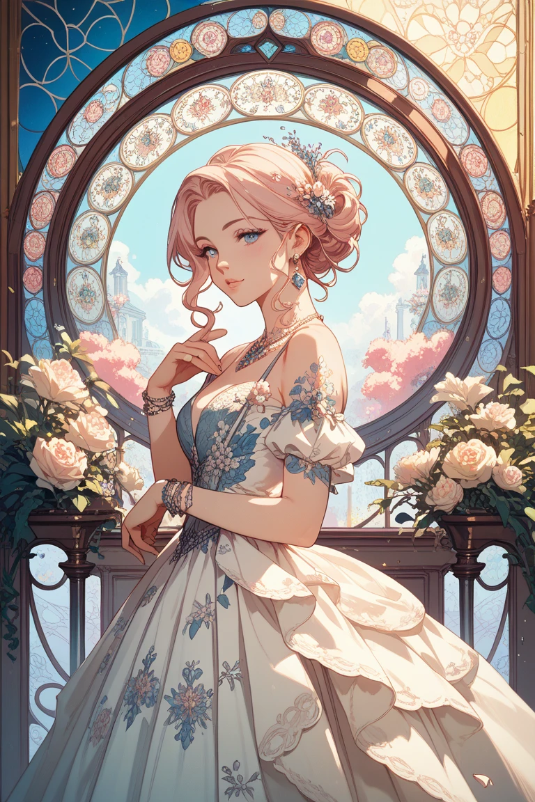 Art Nouveau style, soft pastel colors, elegant and timeless beauty.
