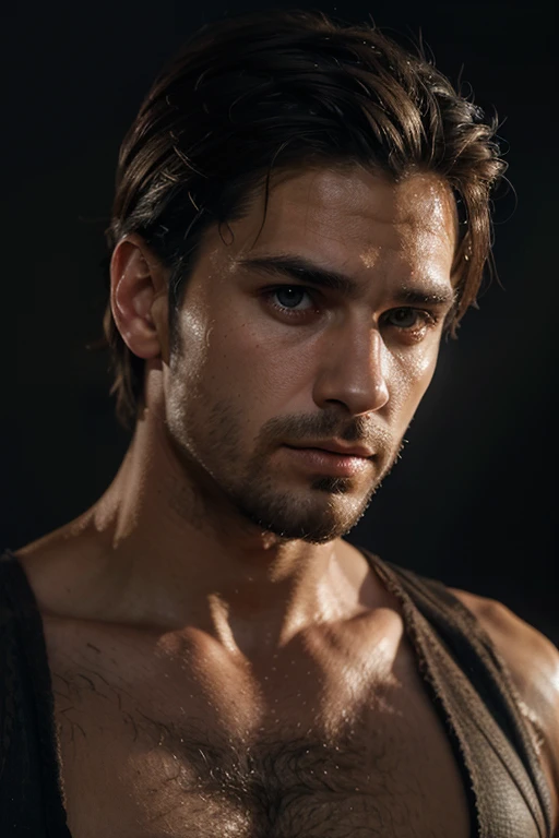 tmasterpiece,very bear face , Best quality at best, 8K high resolution, absurd res, actual, grabbing own very very much hairly pecs, There are scars on the nose, Bright, sexy and charming eyes,eBlue eyeelancholy Look,1boys, Alone, short hair, hairly pectoral focus, large pecs, Be red in the face, , brunette color hair, Seven doppelgangers, Muscular, smooth and shiny,Naked,Royal gold,looking at viewert, roman emperor heliogabalus