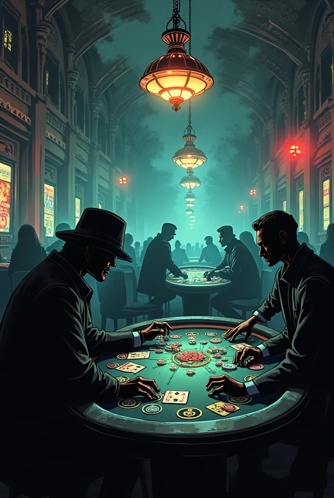 background, gambling house, casino, Webtoon studio-like style, darken ,  digital art