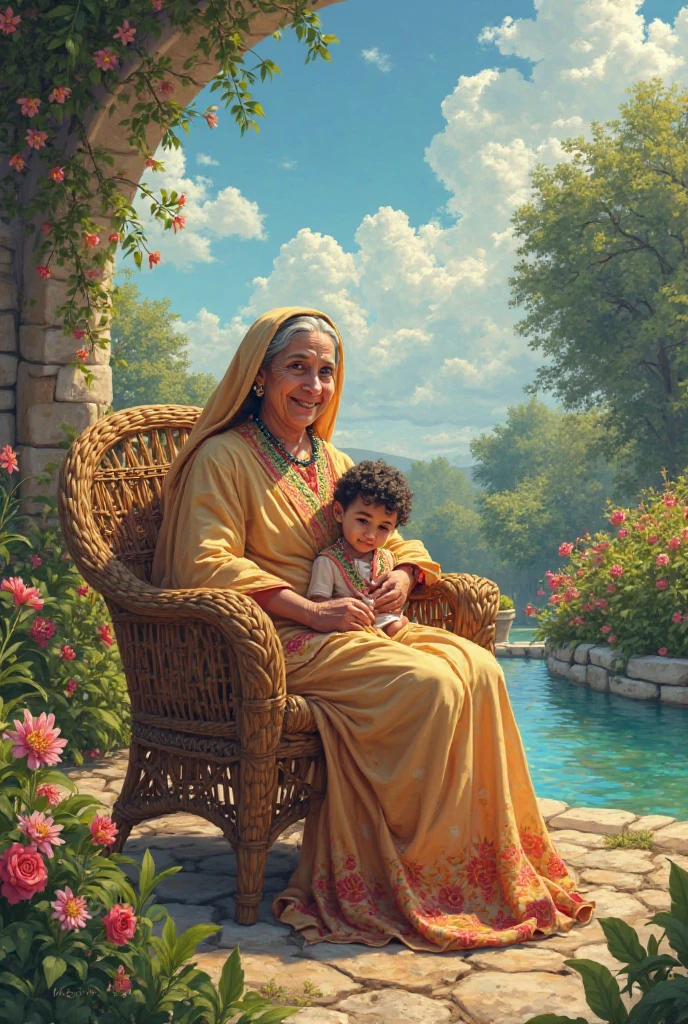 Create an imaginary image of Mrs. Nargis with Mahas 
