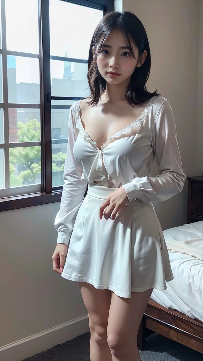 mj3d style,3dmm,3d,(full body shot:1.3), bokeh:1.2, indoors, standing in high-heels, looking at viewer,((shirt tug, over-sized white shirt with shoulders showing, necklace)), (22 years old woman), medium breast, small waist, long brown flowing hair glamour, (green eyes, beautiful eyes), beautiful face, perfect illumination, beautiful detailed eyes, looking at viewer, stunningly beautiful woman, detailed hairstyle, good hands, detailed hands, good feet, (8k, RAW photo, best quality, masterpiece:1.2), (realistic, photo-realistic:1.37), ultra high res, photon mapping, radiosity, physically-based rendering, (ambient light:1.3), (cinematic composition:1.0),professional soft lighting, light on face, OverallDetail