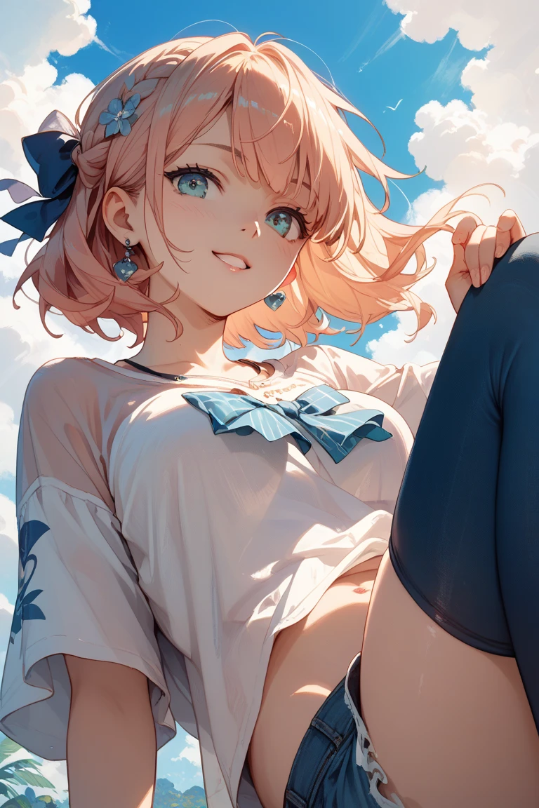 (masterpiece), (best quality), perfect face, beautiful girl, Countryside background background, delicate and beautiful face and eyes, Bright bright.
1 women, vtuber style, cool girl, Short hair, Ponytail, A surprisingly innocent and symmetrical face, Long eyelashes,smile, Sweat, Think, medium chest, Don't look at the viewer, Black jeans, white socks, scarf, black hat, Full body