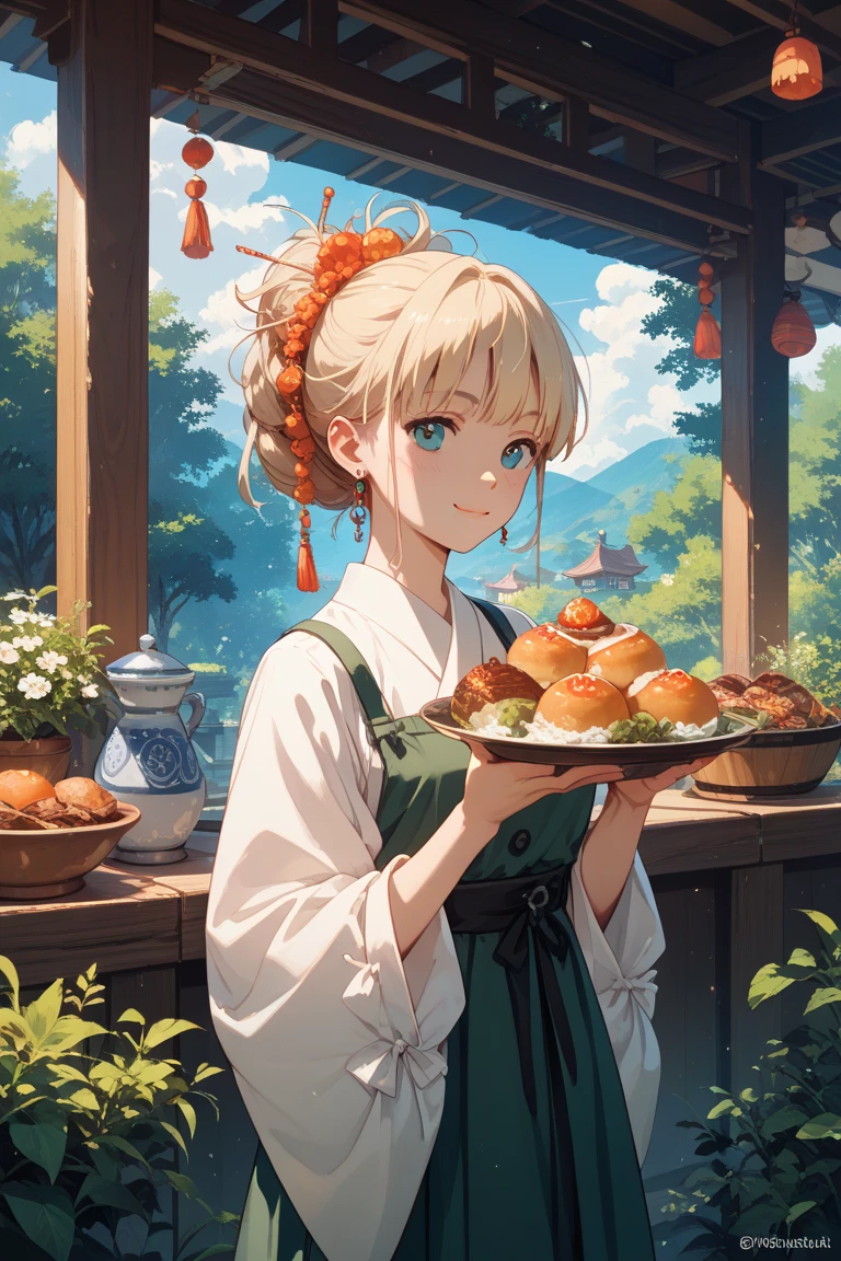 Please give me an illustration of just a Ghibli meal。