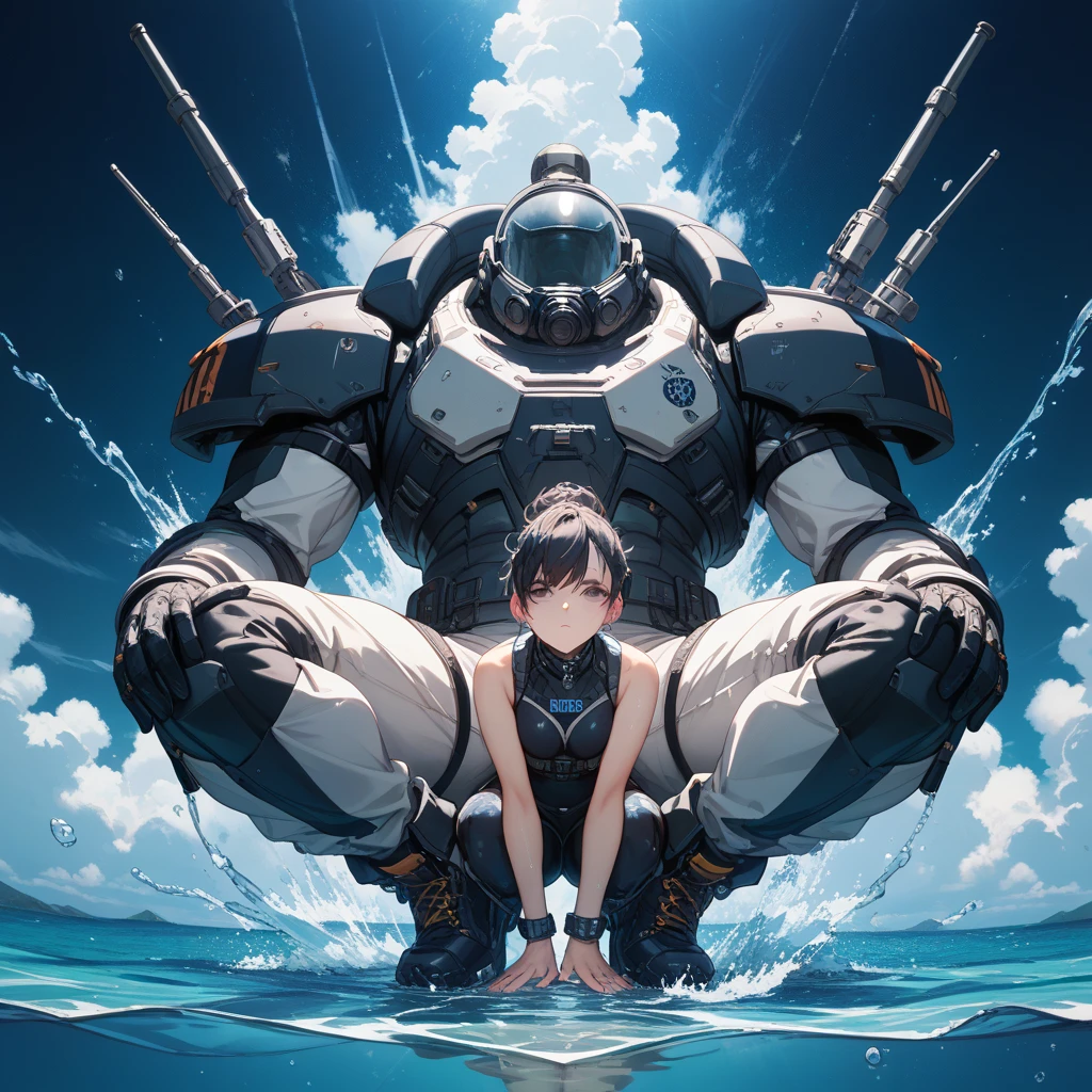 The Deep Black Sea、Drowning man、Suit and shirt、expressionless、, mouth ajar、full body、Vortex、water surface