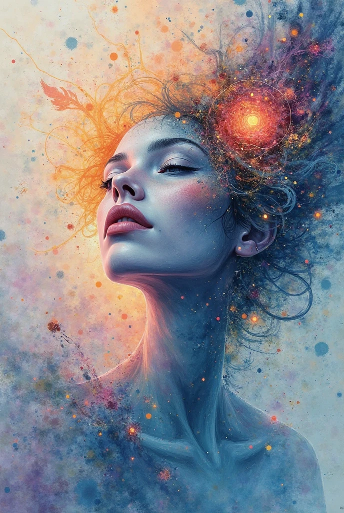 dreamlike style, blending watercolor, alcohol ink, oil painting, and colored pencil textures. The artwork is a surreal, abstract painting with magical energy..