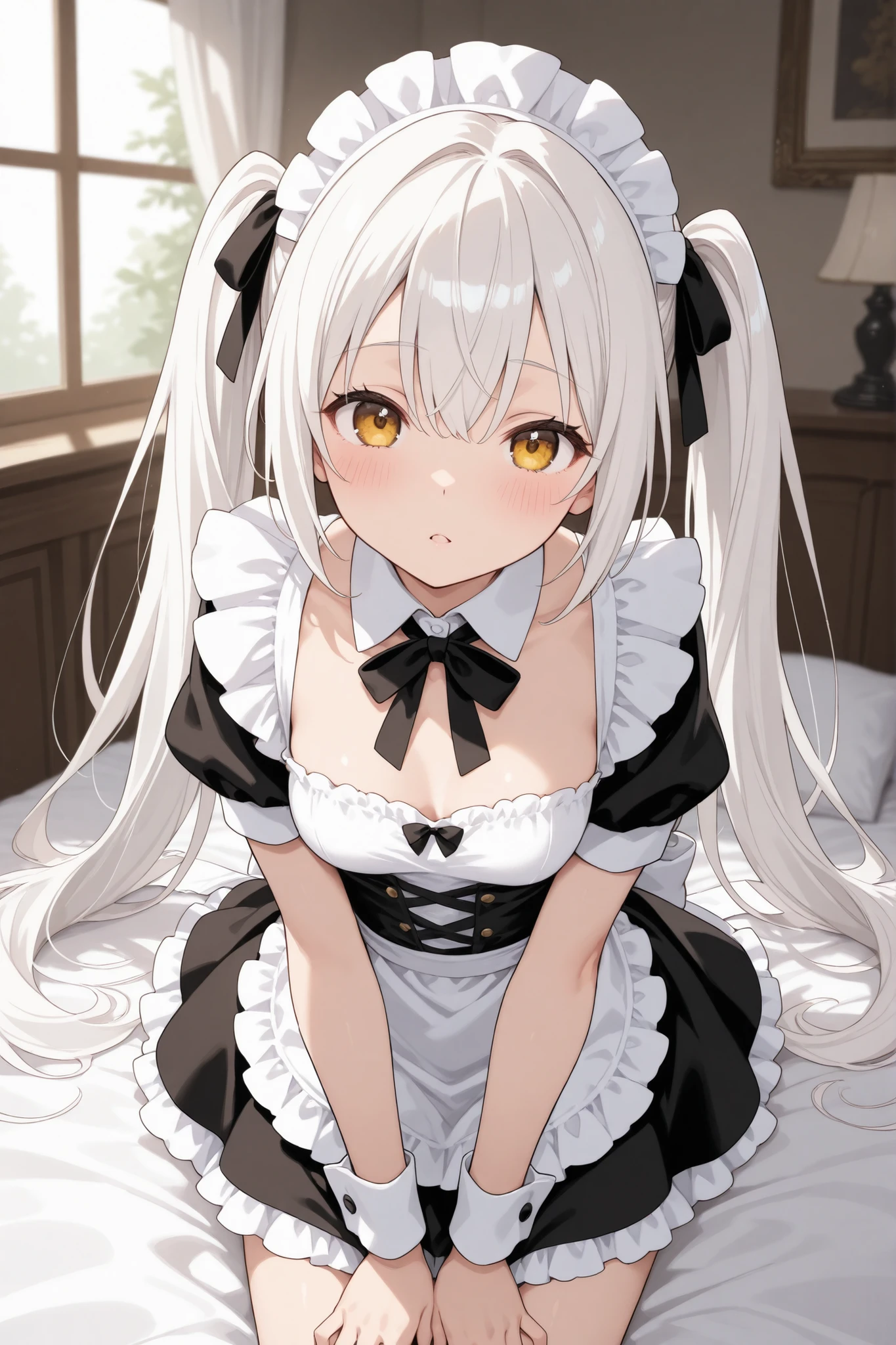 Maid　twin tails　white hair　