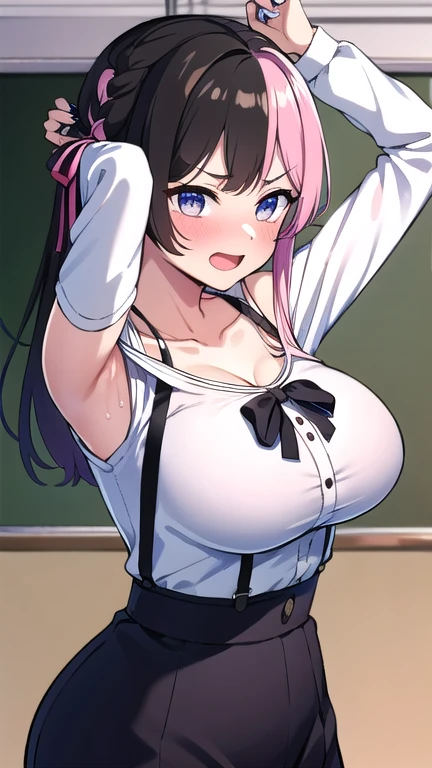 My name is Yukiko.I am a white test woman with long light blue hair,red eye color.I am 1.62 cm tall . My breasts measure 200 cm, my waist 40 cm and my hips 200 cm. Dressed in a short scientific gown and a black skirt with her hair up. With big breasts 200 cm