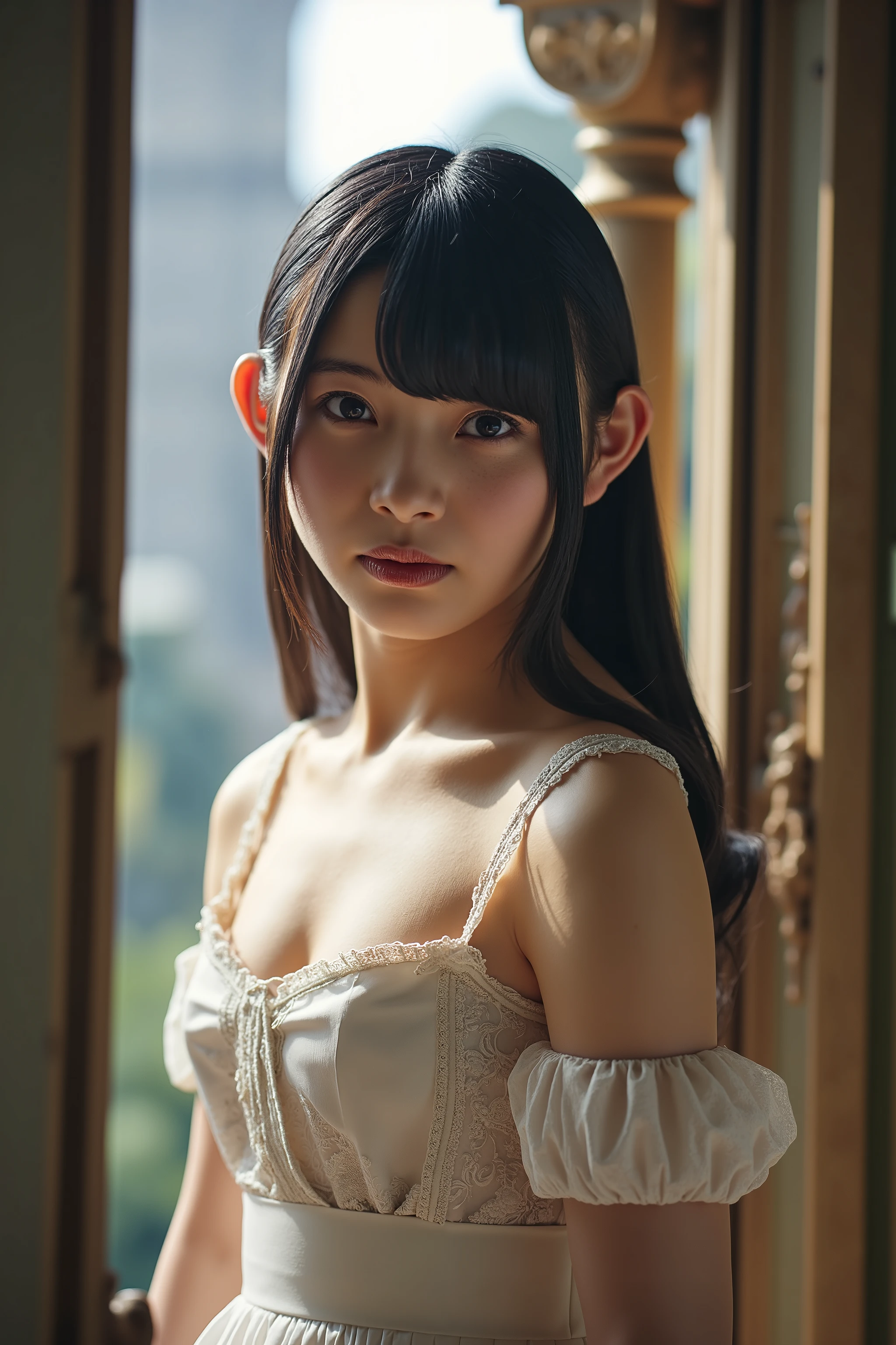 Sparkling beautiful face underwear 白いunderwear small breasts muscular soft smile Castle maid outfit