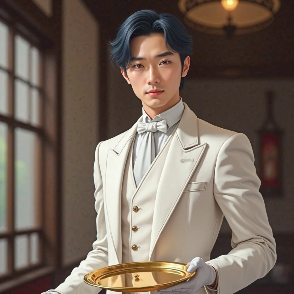 nezuko,1boy, solo,cowboy shot,black hair, (single hair bun),purple eyes,white pupils,ponytail,pink hair ribbon,grey suit, grey blazer, grey pants, white collared shirt,black necktie,bar, night, indoors, shelf, wine bottle,holding drinking glass,(stubble:1.2), (best quality, masterpiece) <lora:nezukorps_v1:1> <lora:hipoly_3dcg_v7-epoch-000012:0.5>