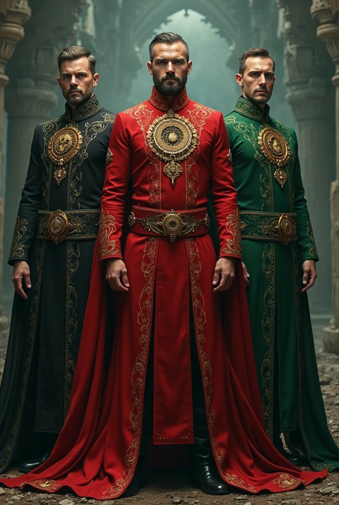 draw me three men black red and green