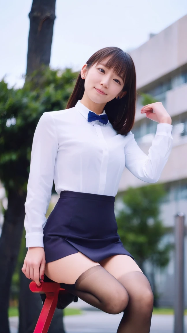 highest quality、masterpiece、High resolution、4K、real 18 year old woman、Black Blazer、pleated mini skirt、cute room、white underwear、smile、short hair、1 girl、