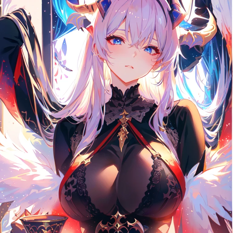 actual, , white hair, big eyes, Smile，open mouth，big breasts，glowing eyes，open lips, blush, daytime，background orc ears，Fox fairy，Kimono decoration，sexy，exposed，charming smile，Half-dressed kimono，white fox ears，White pink fox tail，high thigh slit，，Exquisite background，Mature，red background，Warm colors，red sleeves，Bright colors，white hair，Sense of lens,Lying in bed，Mature women