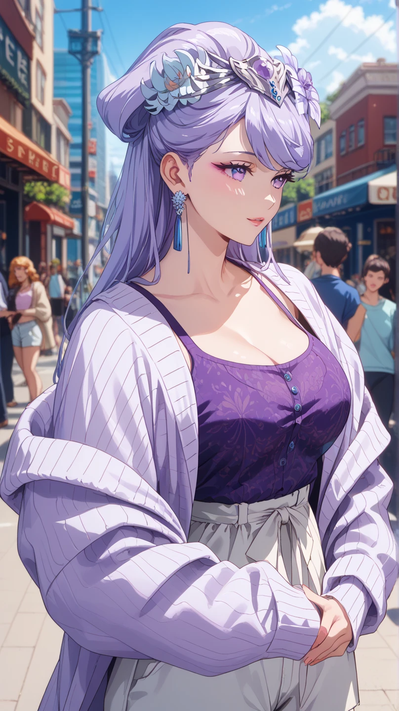 Girl with red glasses,An anime girl with purple hair in a white dress is walking down the sidewalk, Cute anime waifu in a nice dress, ((wearing a noble robe)), artstation pixivでトレンド, Flowing hair and long robes, Azur Lane Style, White-haired God, guweiz on pixiv artstation, Guweiz on ArtStation Pixiv, Full body fairy
