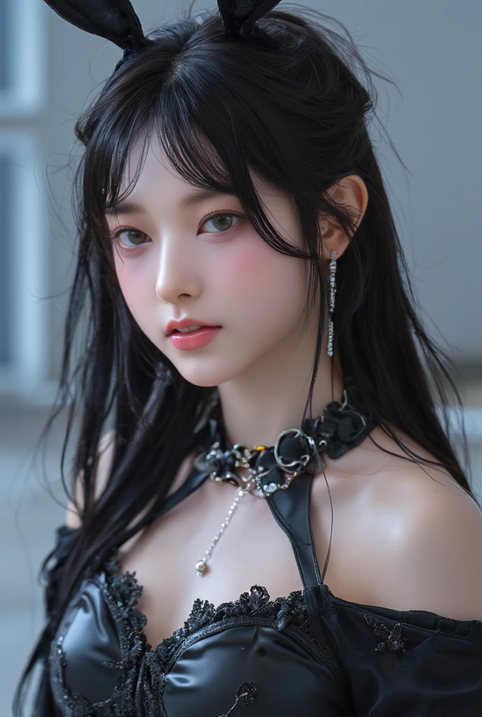 a close up of a woman in a black dress posing for a picture, Beautiful Asian girl, Korean girl, girl cute-fine face, beautiful Korean women, Gorgeous young Korean woman, sakimichan, Beautiful young Korean woman, The face of a beautiful girl in Japan, yangjun chen, cute delicate face, gorgeous chinese models, Beautiful detailed body and face