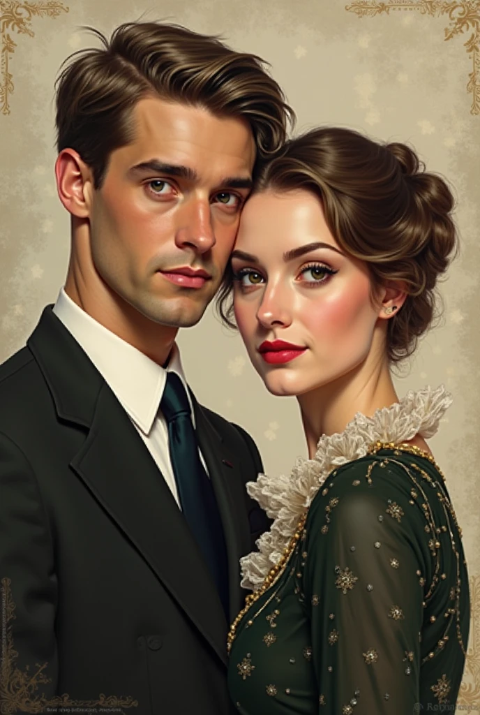 Picture painting couple bust of the 1930s