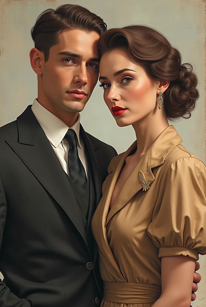 Picture painting couple bust of the 1930s