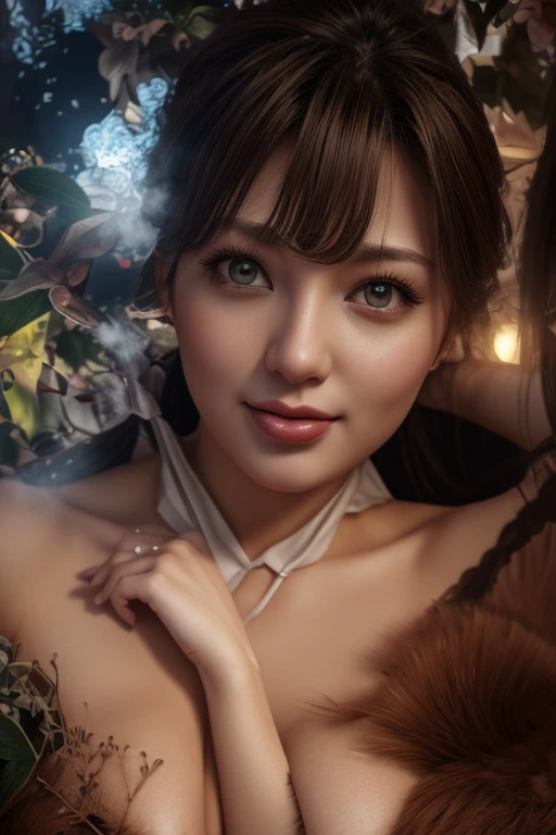  Big Breasts Women、with an erotic expression sticking out your tongue and dripping saliva、Standing Posture、The background is an unrealistic environment wrapped in damp steam、High Quality、4K rendering、PHOTO REALISTIC、Professional、vivid color、Bokeh