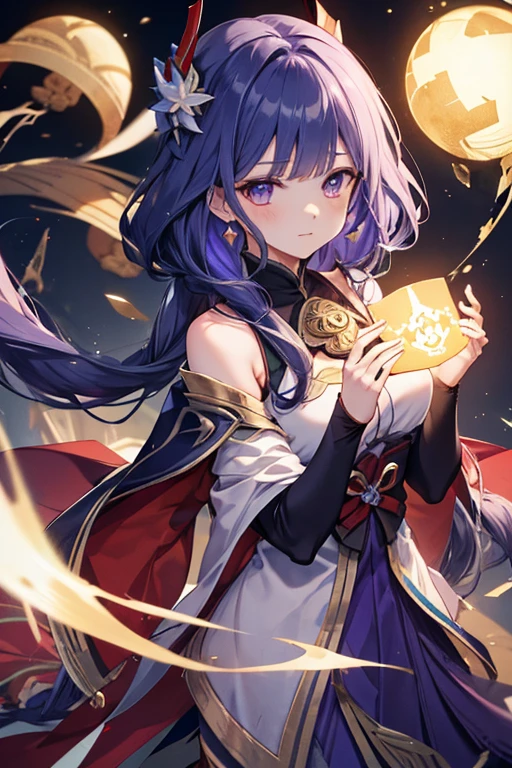 Fortune telling師、Purple Robe、Hooded Robe、Mesh fabric shows your belly、Red waist ribbon、Mesh sleeves、Gold Bracelet、Black face veil、Tarot cards lined up on a table、Night sky patterned ceiling、Fortune telling屋のテントの中、Red eyes、Cool girl、The mouth is covered with a veil、Red decorative gemstones、Black Hair、short hair、Crystal Jade、Fortune telling、A thin layer of smoke rises at my feet.