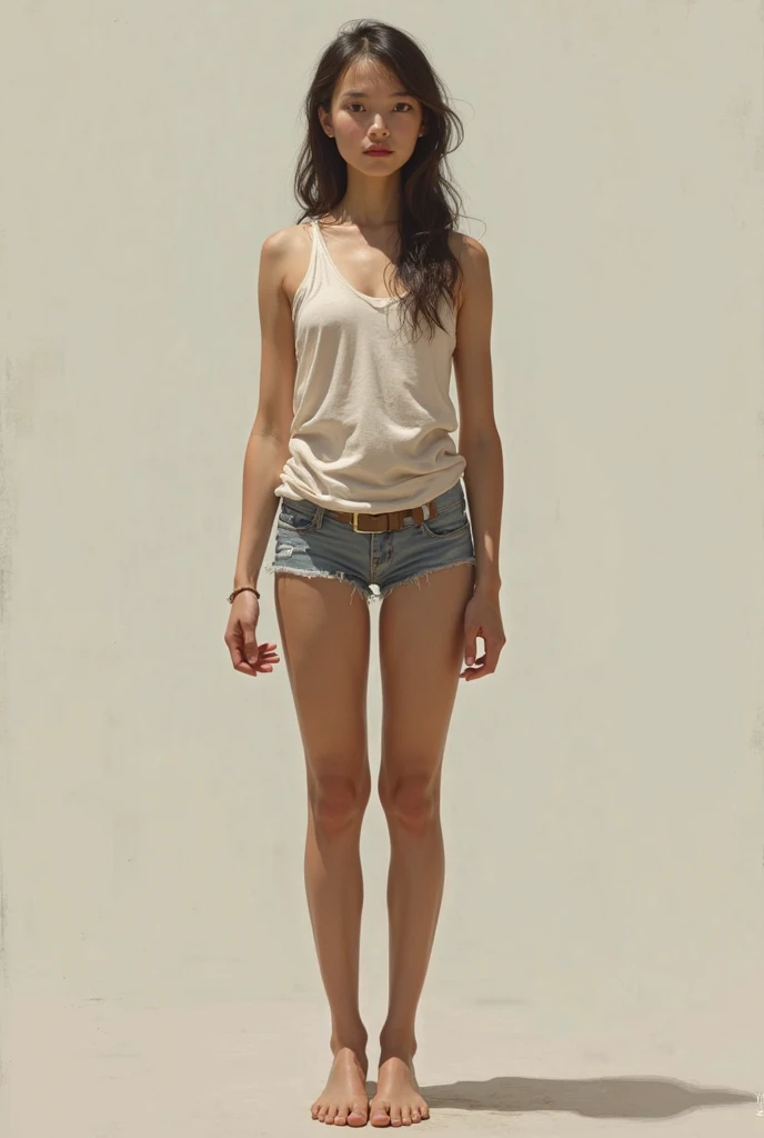 ((melhor qualidade)) ((hiper realista)) ((hiper detalhado)) a Very pale corpse of a beautiful and hot brunette Woman, with beautiful body and legs, pointed and beautiful nose, beautiful mouth, big boobs, 1,78m height, 83kg, long curly hair, Very pale skin, Sexy clothes white t-shirt and shorts, hanged in a gibbet of a 12 feet height, Closed eyes