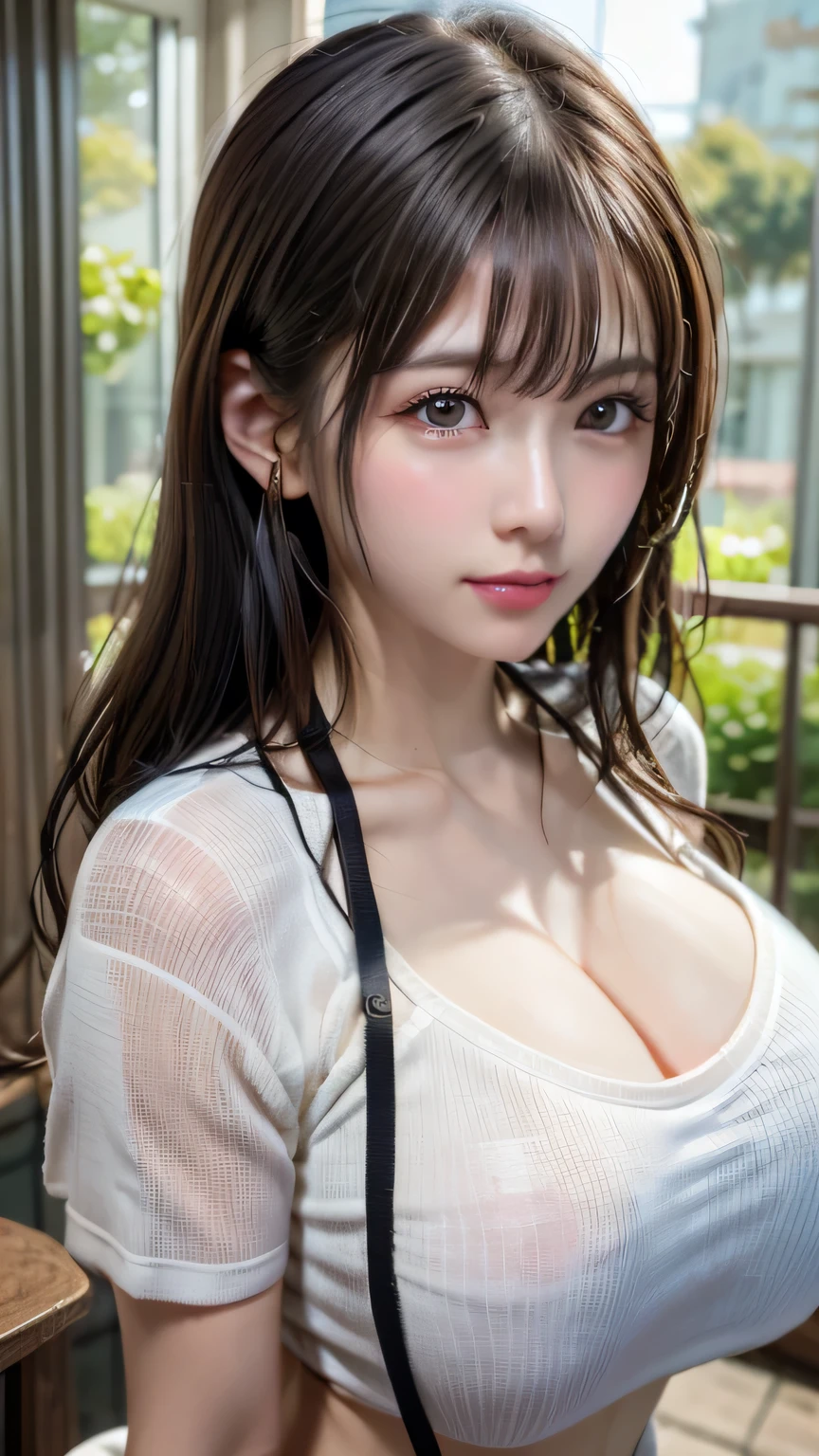 (8K 、top quality、masterpiece:1、 2)、 (realistic、フォトrealistic:1、 37) ,ultra details,Natural sunlight,The medium chest between the chest is visible,One beautiful 25 year old woman,( pose listening to:1.2)、pendant,ripped shorts,light knitted v-neck shirt,Cowgirl who ,very detailed face and skin、detailed eyes、very detailed face and skin
