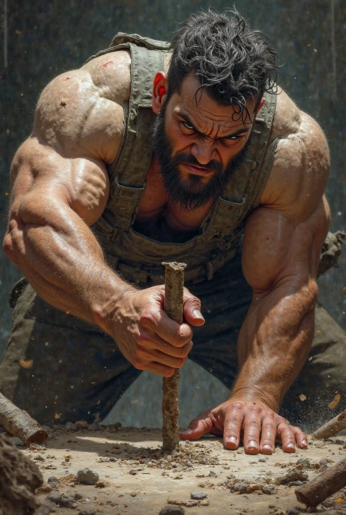 Man resembling Henry Cavill&#39;s Superman chopping wood shirtless and hairy 
