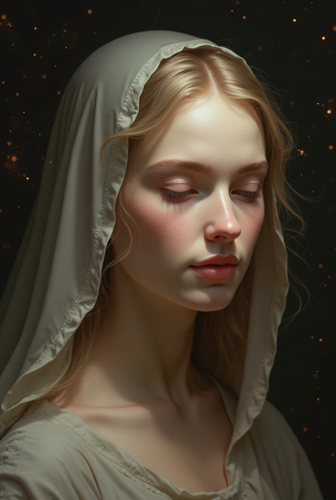 Generate for me the face of a virgin from Baroque Holy Week 