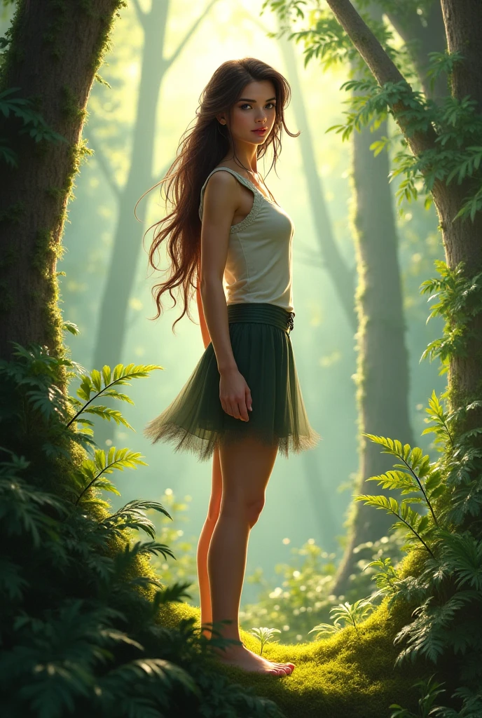 I want a picture of a confident girl in the forest 