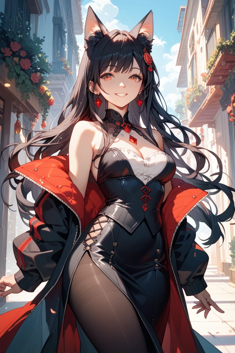 Araffe dressed as a snow white with a red bow and a red bow, beautiful vampire queen, realistic cosplay, Marceline from Adventure Time, anime girl cosplay, 4K HD snow white hair, beautiful vampire queen, snow white as a d &d fighter, snow white, anime cosplay, cosplay, vampire Carmilla, with long dark hair, on the streets,torn clothes,large breasts