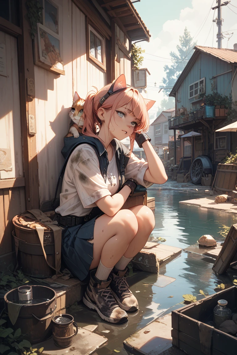 A cat looking at dirty water