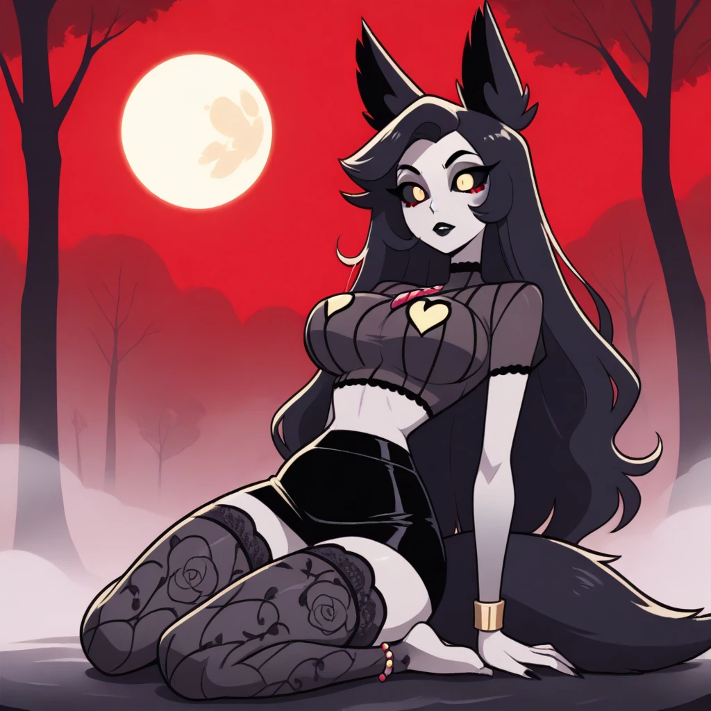 Shikabane, duo, cute purple skunk girl, blue eyes, naked, medium breasts, smiling softly, mouth open, low angle shot, glowing blue eyes, barefoot, squatting cowgirl position sex, female riding viewer, pov sex, in a graveyard, nighttime, red moon, by teranen, by freeedon, explicit, demonic black tattoos on womb,
