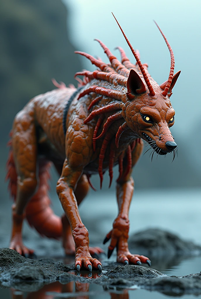A giant monster with mushroom fangs、No choice、Two legs、brown