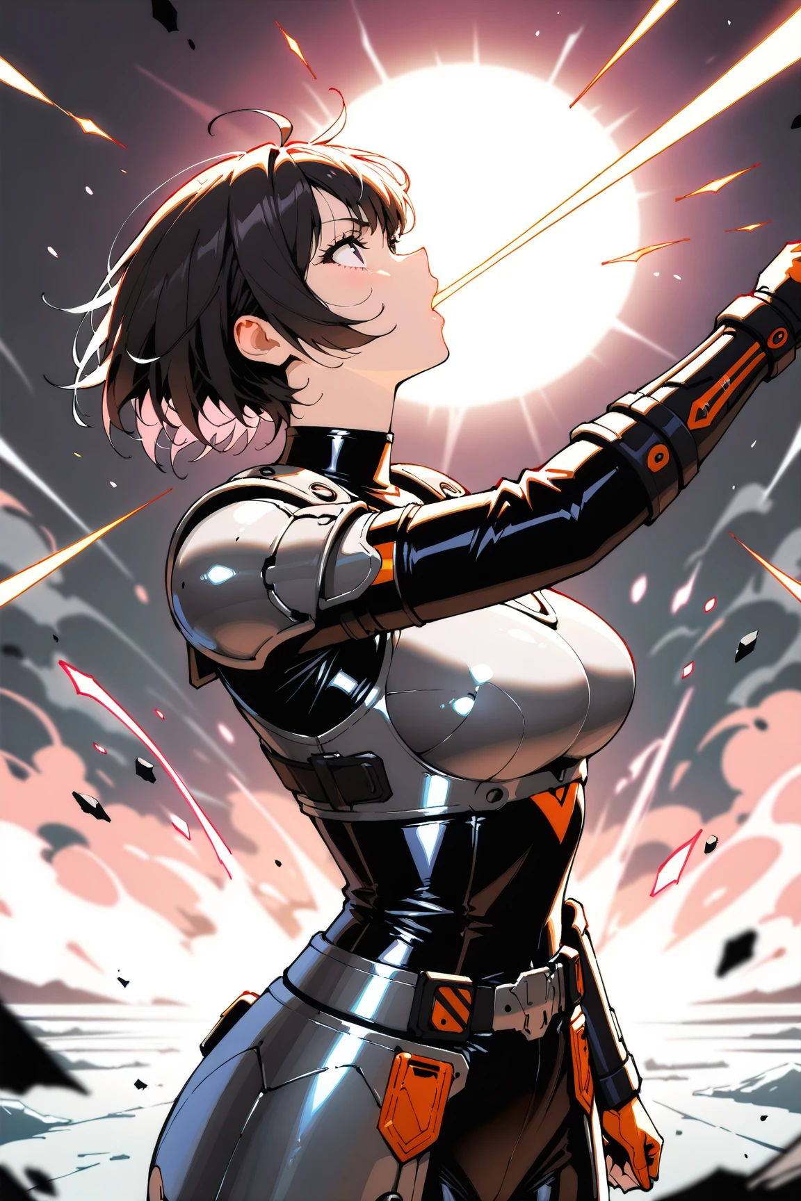 (masterpiece:1.2,Highest quality,Highest quality,High resolution,Very detailed),8k,1 female,Mature female heroine,((Female Kamen Rider)),(dynamic fighting pose:1.5),(Dynamic hair movement:1.2),(short hair),(Kamen Rider Helmet:1.5),(Shiny Kamen Rider Suit:1.3),(Glowing Skin,Big eyes,Droopy eyes,Long eyelashes,Beautiful thighs,Beautiful Hair,Beautiful Face,Beautiful Eyes,Beautiful body,Beautiful breasts,Beautiful feet,Beautiful fingers),((hands)),((Rider Punch:1.5)),(Serious),(The background is Prism Flash),((Beautiful trading cards,Gold Card)),((KuugaUltimater))