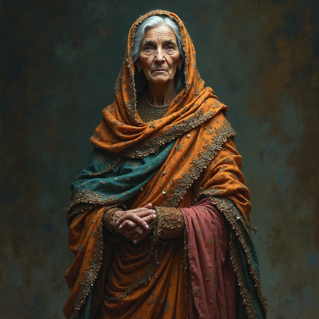 Aged woman in fabric
