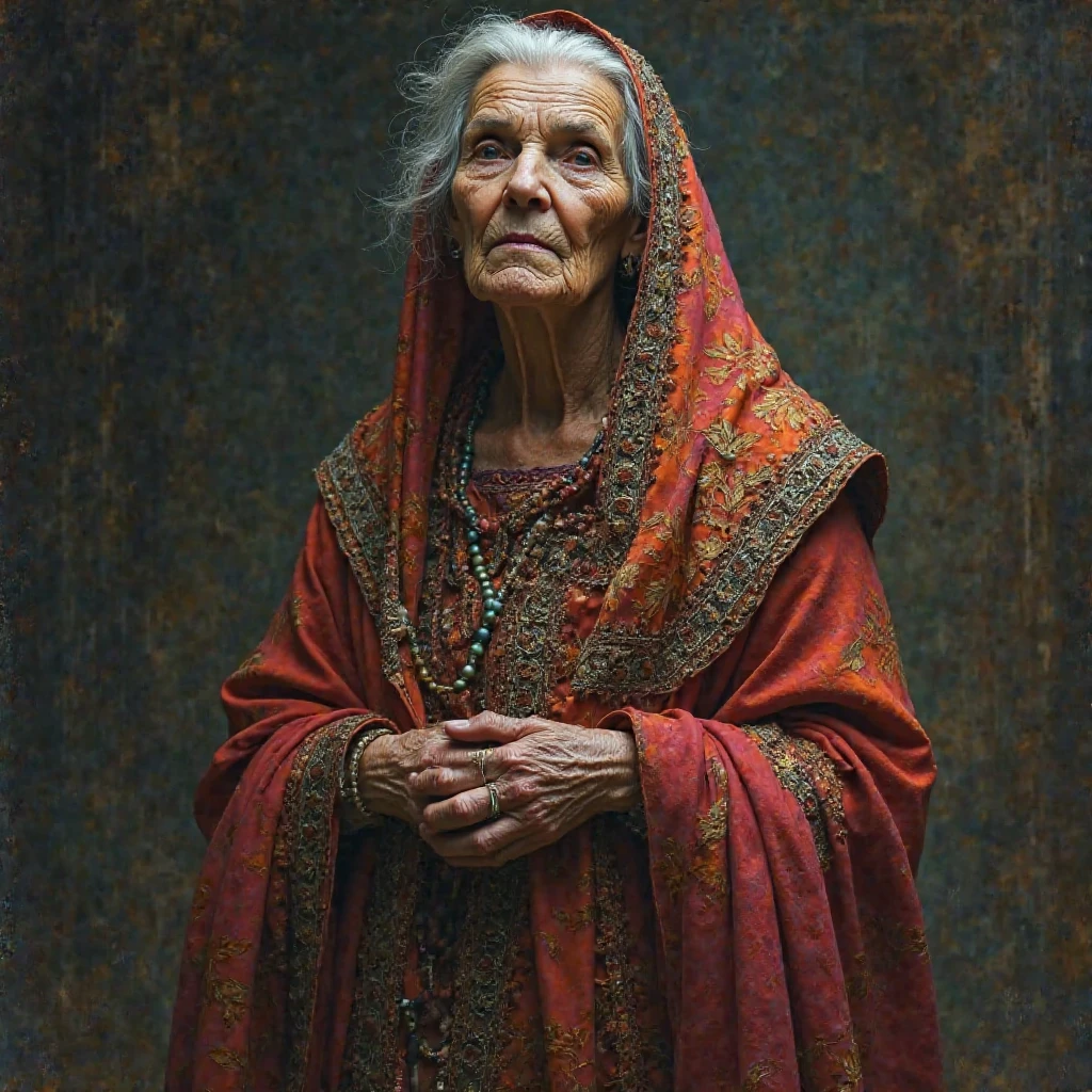 Aged woman in fabric
