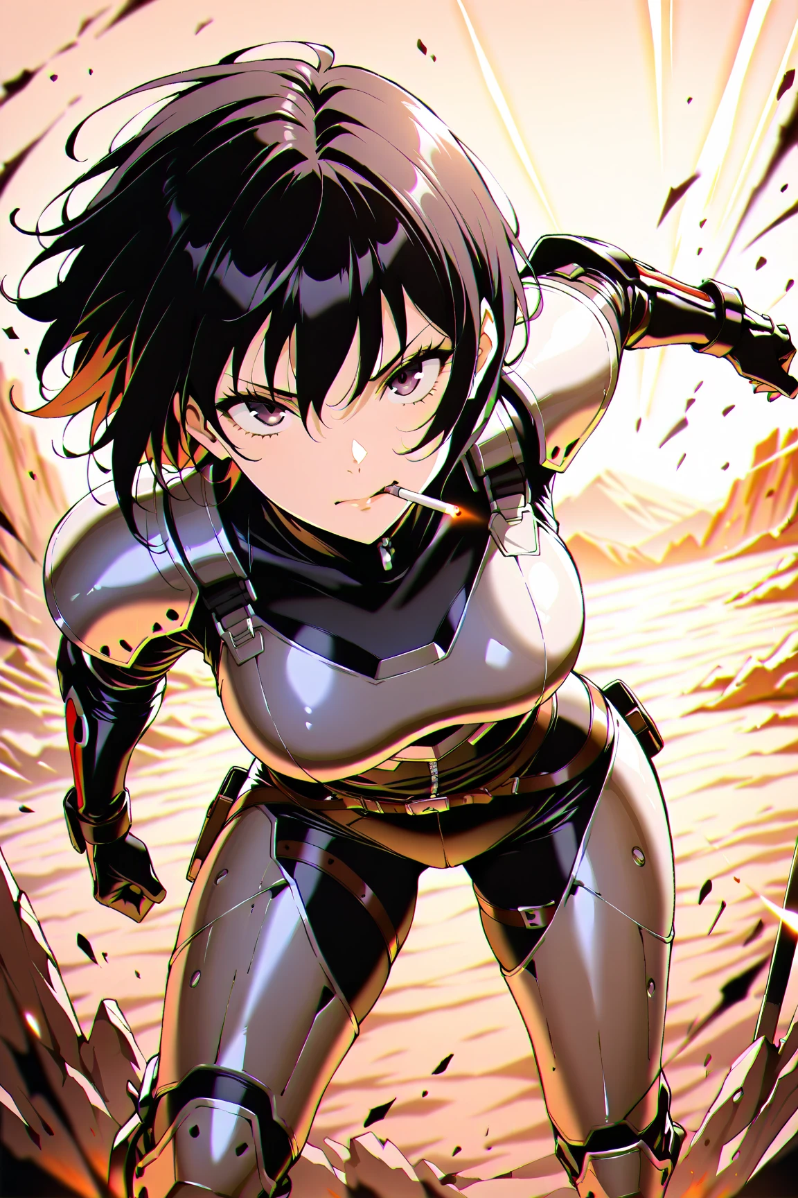 closed mouth, (16 years old), ((1girl)), ((((solo))), (((alone))), (((genderbend))), (((female))), wide hips, thick thighs, huge breast, narrow waist,  1st pilotsuit, 1st skin tight bodysuit, cockpit, monitor, ((anime artstyle)), long eyelashes, long black hair, (((raining))), (((storm))), (((at night))), (((wet))), in the dark