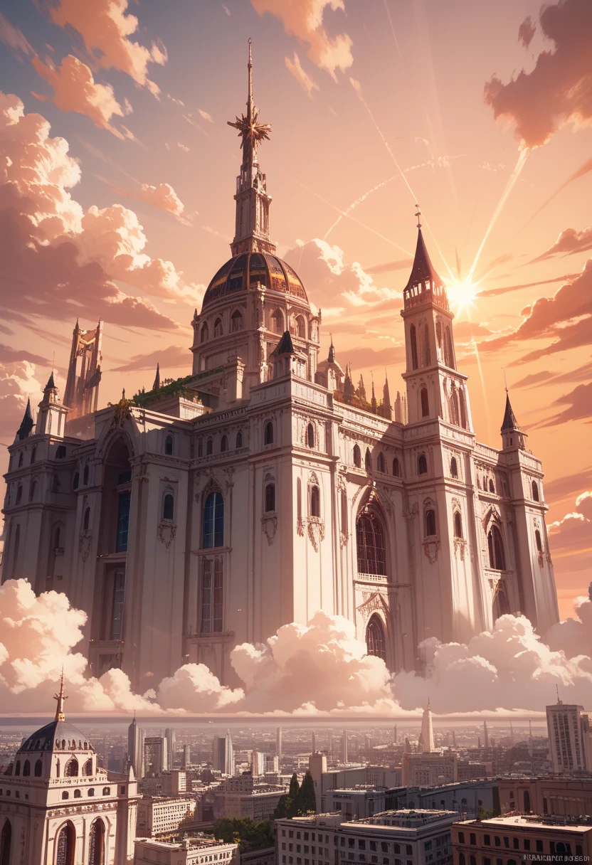 masterpiece, Vatican city skyline, St. Peter's Basilica , (vivid sunset, Big Sunset), amazing, mysterious, surreal, very detailed, complicated, dramatic, 