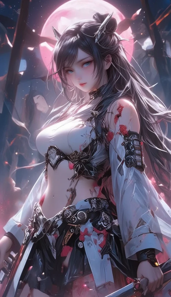 Raw, cinematic shot, (sharp focus:1.5), (photorealistic:1.4), twilight lighting, volumetric lighting, ultra high res, 16K,dramatic lighting, nsfw, 1girl, solo, long hair, black eyes, dress, hidden bra, white dress, white hair, looking at viewer, light particles, closed mouth, indoors, jewelry, sleeveless, bare shoulders, bangs, head tilt, black rose, beautiful detailed eyes, detailed background, amanhecer, cloud, flower, sky, scenery, day, grass, outdoors, blue_sky, field, cloudy_sky, horizon, hydrangea, water, ocean, mountain, blue_flower, flower_field, bird, The black bow on the head, qingsha, plyaing violin, harp, sole, face focus, shy 